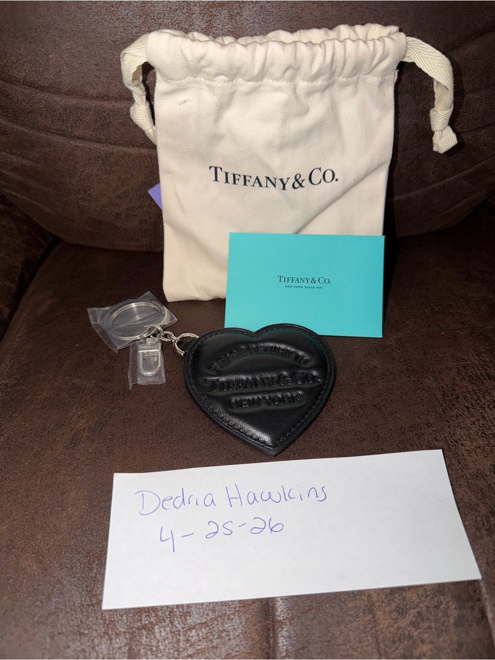 Tiffany & Co. Black Heart Leather Key Fob with Silver Hardware